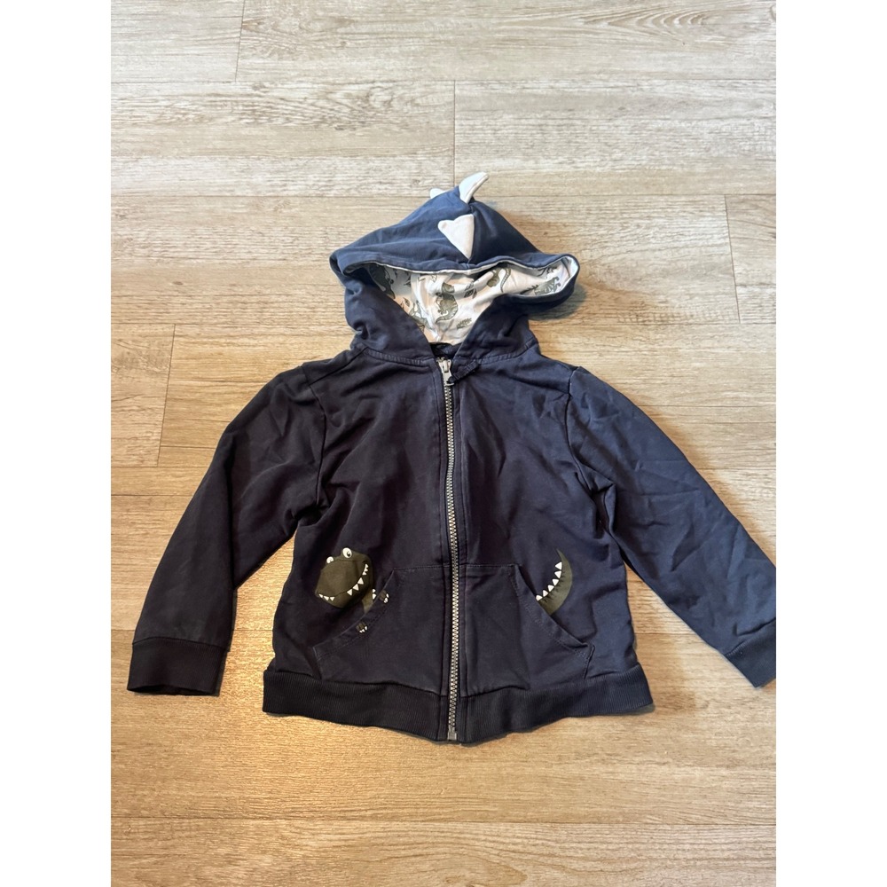 Fierce Frank Boys Navy Blue Dinosaur Zip Up Hoodie 3D Spikes 4T